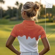 Load image into Gallery viewer, Womens golf polo shirts custom orange Ice Cream Melting On Golf Ball, golf gifts for ladies NQS9989