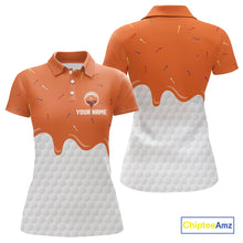 Load image into Gallery viewer, Womens golf polo shirts custom orange Ice Cream Melting On Golf Ball, golf gifts for ladies NQS9989