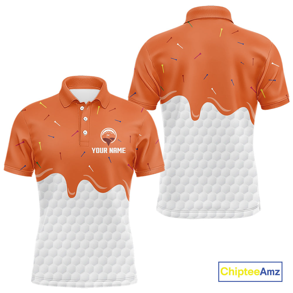Mens golf polo shirts custom orange Ice Cream Melting On Golf Ball, golf gifts for mens NQS9989