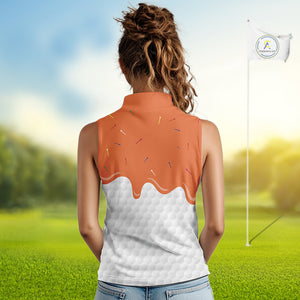 Womens sleeveless golf polo shirts custom orange Ice Cream Melting On Golf Ball, golf gifts for ladies NQS9989