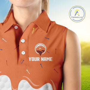 Womens sleeveless golf polo shirts custom orange Ice Cream Melting On Golf Ball, golf gifts for ladies NQS9989
