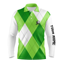 Load image into Gallery viewer, Mens golf polos shirts custom name green and white golf pattern, personalized golf gifts NQS5782
