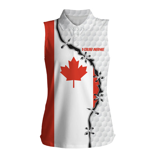 Womens sleeveless polo shirt Canadian flag white golf ball skin pattern custom patriot team golf shirt NQS5787