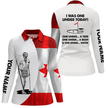 Load image into Gallery viewer, Women golf polo shirt Canadian flag white golf skull custom I was one under today tree, bush and water NQS5790