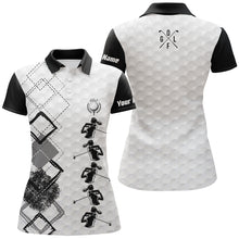 Load image into Gallery viewer, Black and white Womens golf polo shirts custom name women&#39;s golf apparel, gifts for golf lovers NQS3956