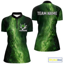 Load image into Gallery viewer, Women's Bowling Shirts Custom Green Lightning Thunder Bowling Team Jersey, gift for team Bowlers NQS10910