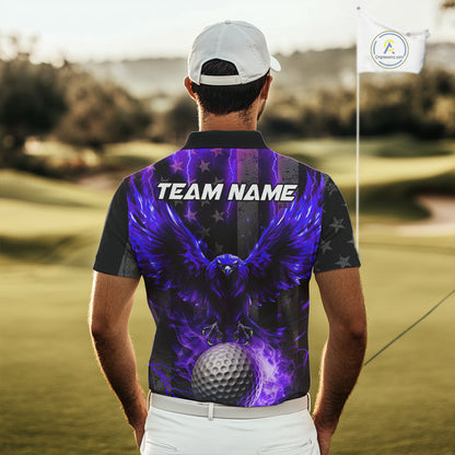 Black American flag Men golf polo shirt Custom purple lightning thunder Eagle patriotic team Golf top NQS11094
