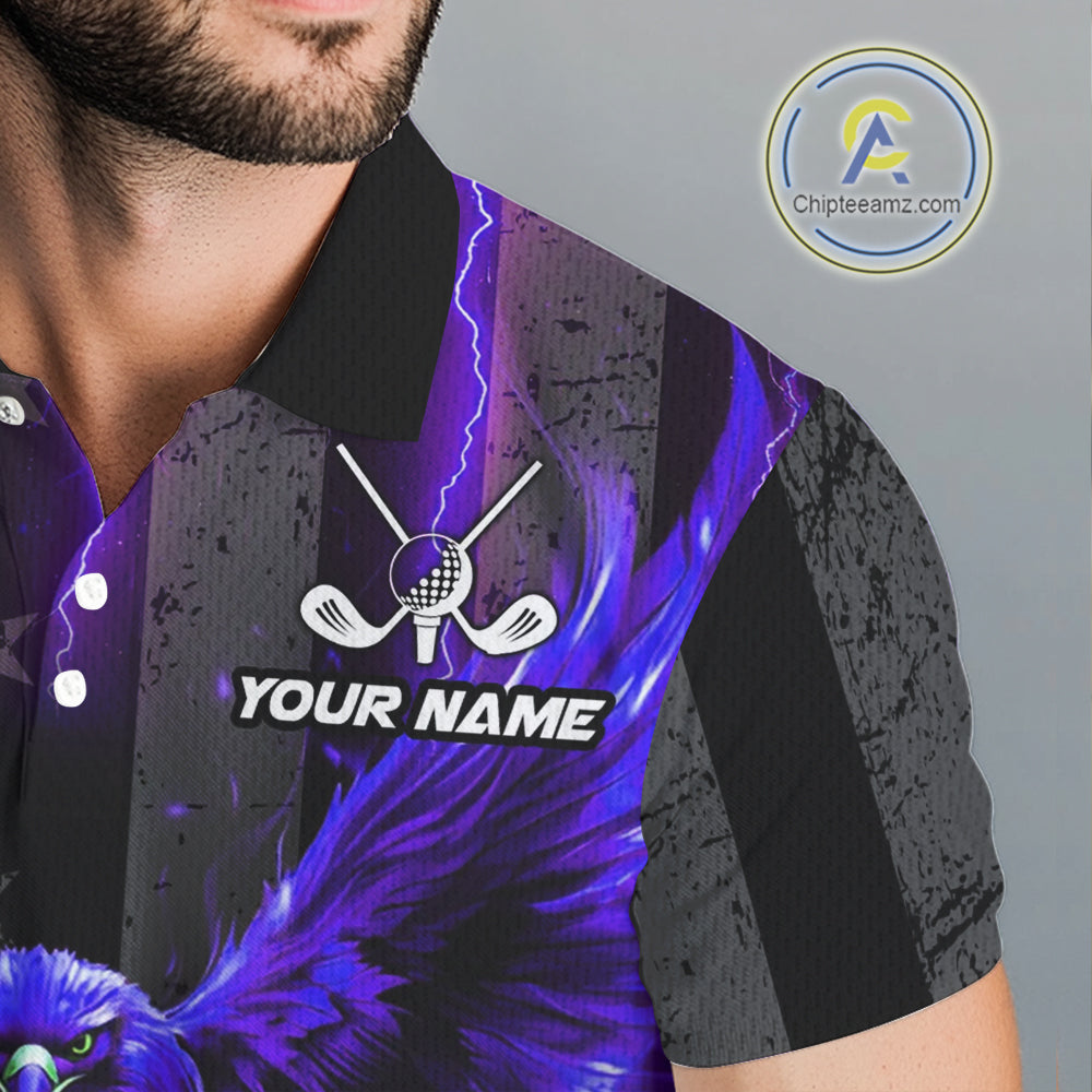 Black American flag Men golf polo shirt Custom purple lightning thunder Eagle patriotic team Golf top NQS11094