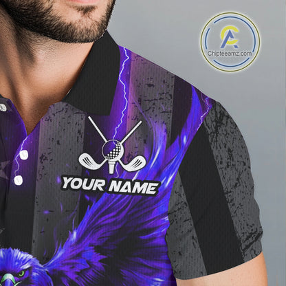 Black American flag Men golf polo shirt Custom purple lightning thunder Eagle patriotic team Golf top NQS11094