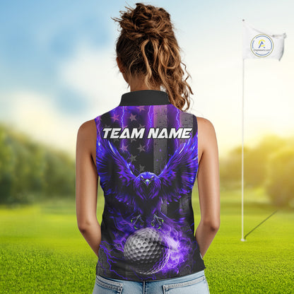 Black American flag Sleeveless polo shirt Custom purple lightning thunder Eagle patriotic Golf top NQS11094