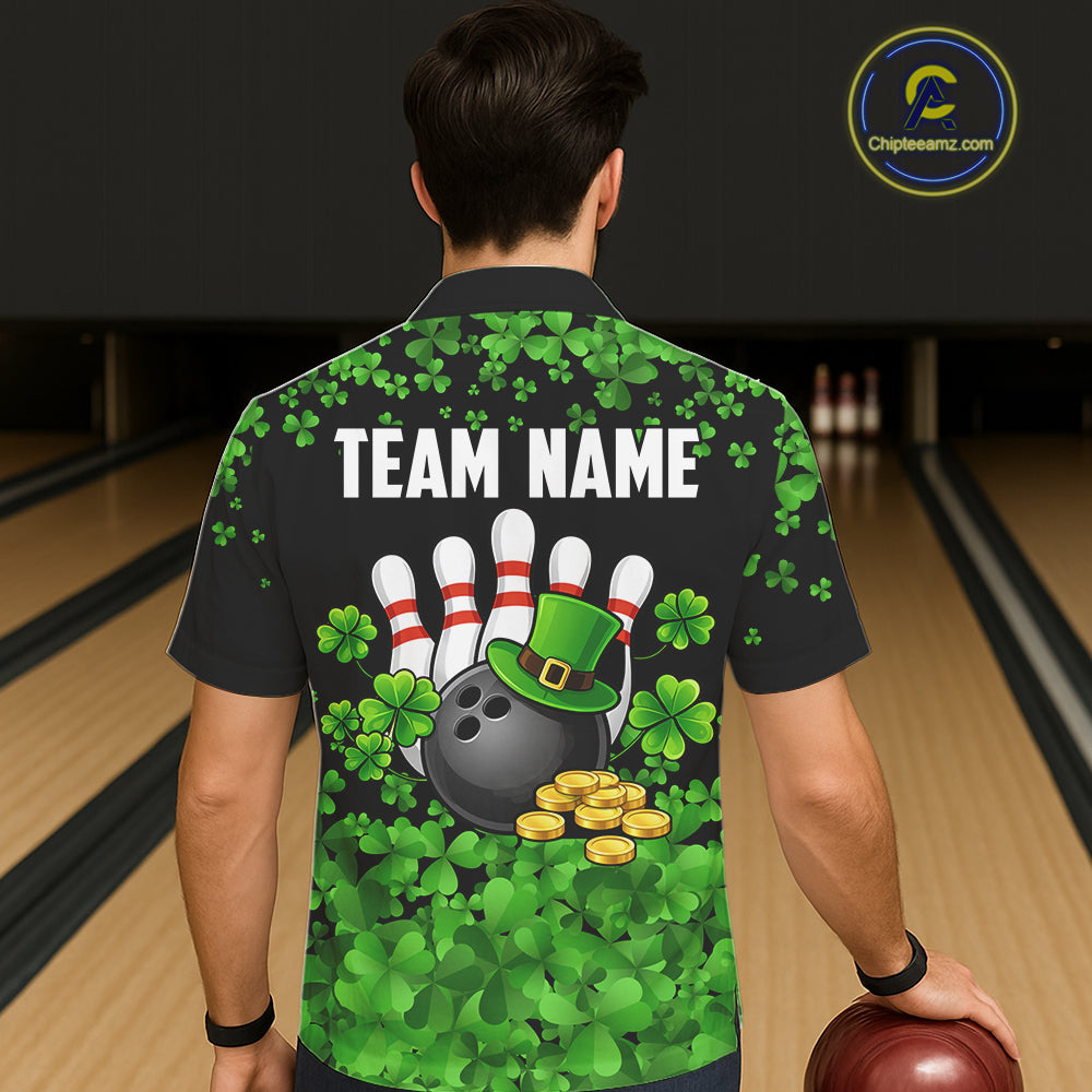 Custom Green clover pattern Hawaiian Bowling shirts, St Patrick's Day bowling apparel, bowling gifts NQS11512