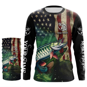 Musky Fishing American Flag Patriotic Customize fishing jerseys, personalized fishing gifts NQS481