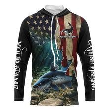 Load image into Gallery viewer, Catfish Fishing American Flag Patriotic Custom Long sleeve fishing shirt, personalized fishing gift NQS484