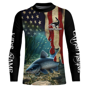 Catfish Fishing American Flag Patriotic Custom Long sleeve fishing shirt, personalized fishing gift NQS484