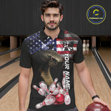 Load image into Gallery viewer, Smoke American Flag Cobra Snake Bowling Shirts for Men Custom patriotic Team Bowling jerseys NQS10286