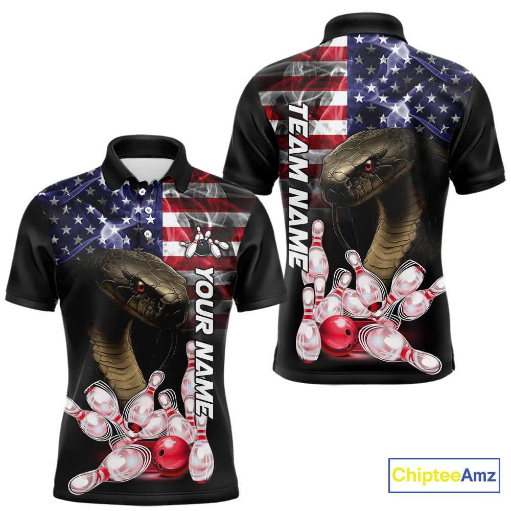 Smoke American Flag Cobra Snake Bowling Shirts for Men Custom patriotic Team Bowling jerseys NQS10286