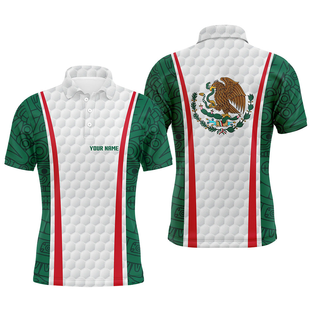 Mens golf polo shirt custom name Mexican flag white golf shirt, mens patriotic polo shirts NQS6186
