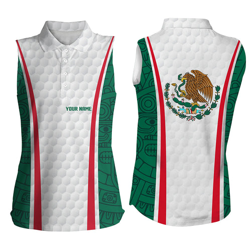 Womens sleeveless polo shirt custom name Mexican flag white golf shirt, ladies sleeveless golf shirt NQS6186