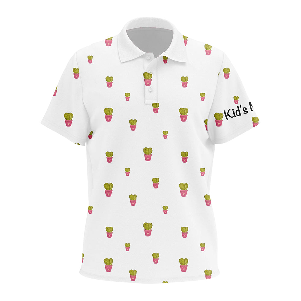 Personalized cute cactus white pattern Kid golf polo shirt custom cactus golf shirt, golfer gifts NQS8320