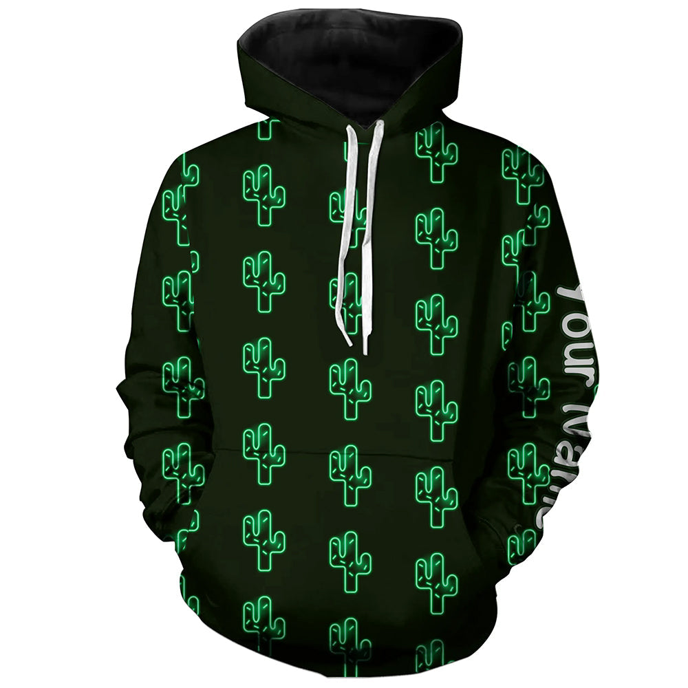 Personalized Green neon Cactus pattern golf Hoodie custom cactus golf shirt, golfer gifts NQS8324