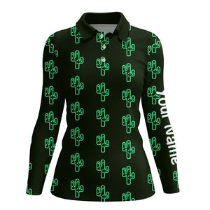 Personalized Green neon Cactus pattern Women golf polo shirts custom cactus golf shirt, golfer gifts NQS8324