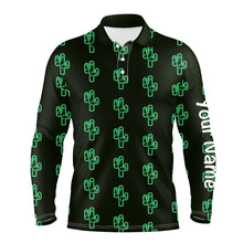 Load image into Gallery viewer, Personalized Green neon Cactus pattern mens golf polo shirts custom cactus golf shirt, golfer gifts NQS8324