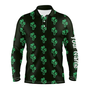 Personalized Green neon Cactus pattern mens golf polo shirts custom cactus golf shirt, golfer gifts NQS8324