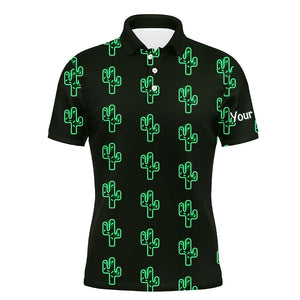 Personalized Green neon Cactus pattern mens golf polo shirts custom cactus golf shirt, golfer gifts NQS8324