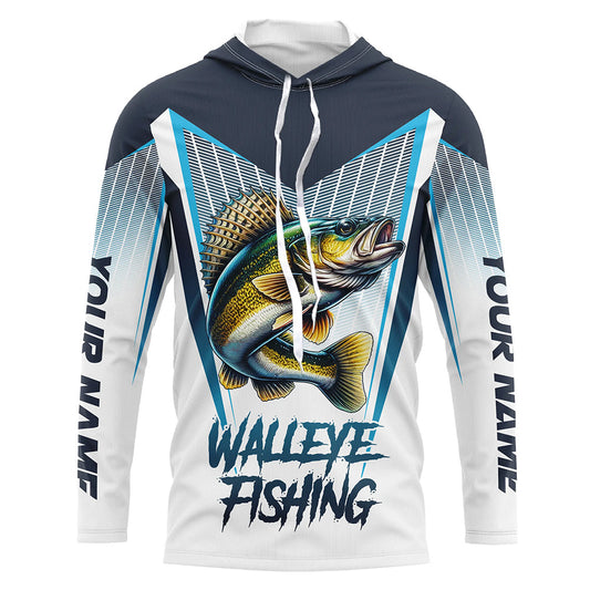 Personalized Walleye fishing Tournament Long Sleeve Fishing Shirts, Walleye Fishing Jersey | Blue NQS9225