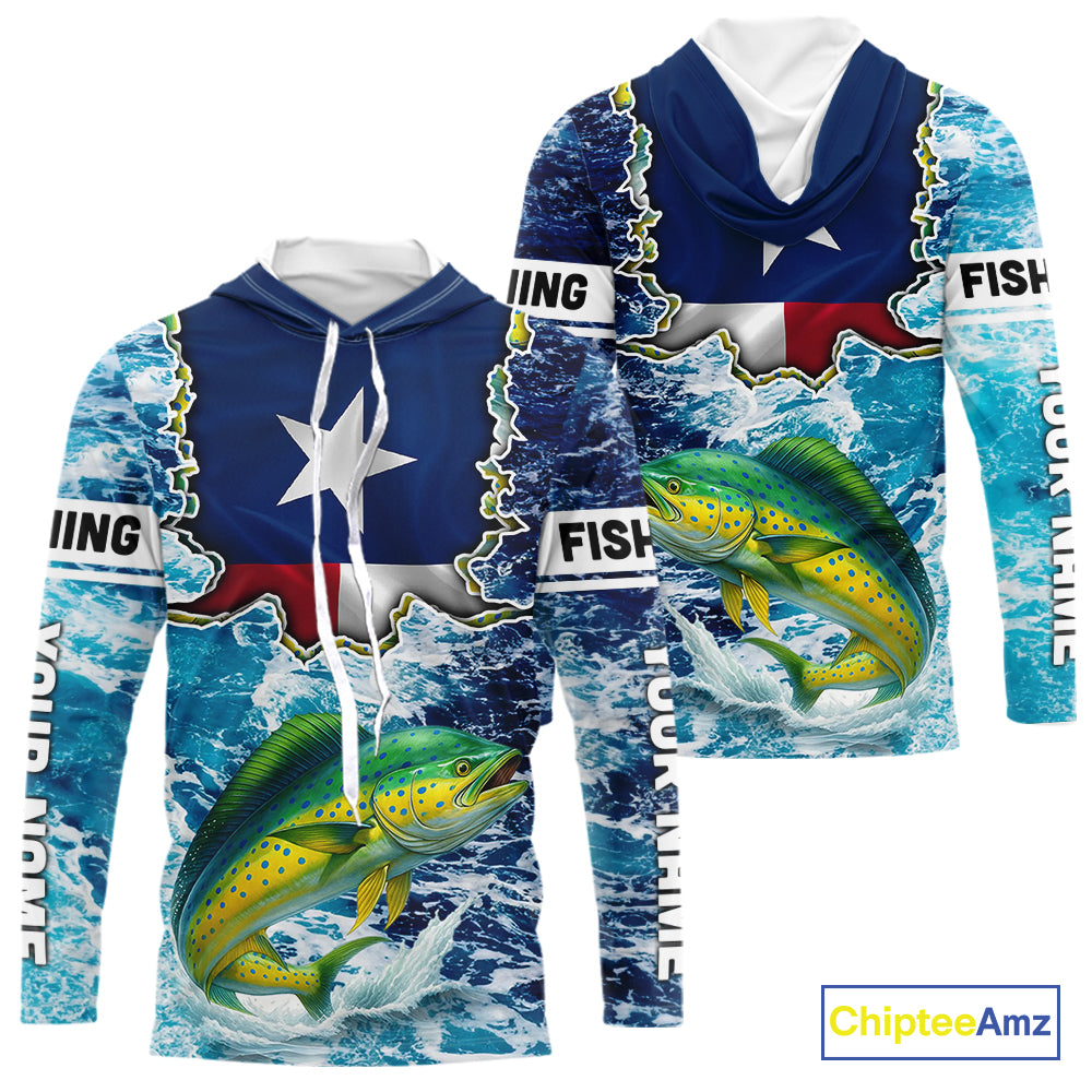 Texas Mahi Mahi Fishing blue ocean camo custom Mahi Mahi long sleeves performance fishing shirts NQS10000