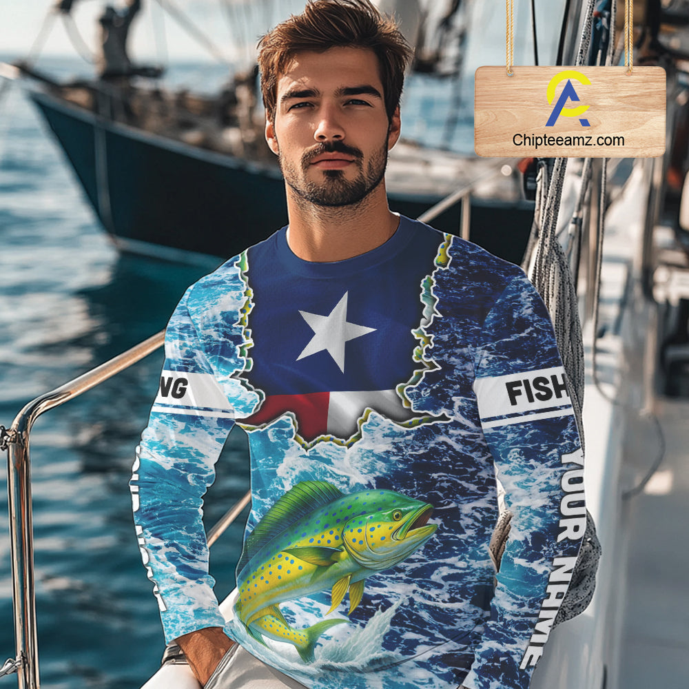 Texas Mahi Mahi Fishing blue ocean camo custom Mahi Mahi long sleeves performance fishing shirts NQS10000