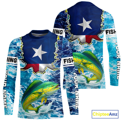 Texas Mahi Mahi Fishing blue ocean camo custom Mahi Mahi long sleeves performance fishing shirts NQS10000