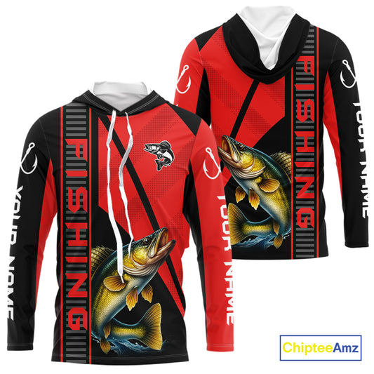 Black and red Walleye Fishing Custom UV protection Long sleeve fishing shirts For Men, Women NQS10161