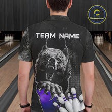 Load image into Gallery viewer, Purple and Black Bear grunge Custom Men Bowling Polo, Quarter Zip Shirts Bowling Team Jerseys Outfits NQS10167