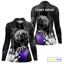 Load image into Gallery viewer, Purple and Black Bear grunge Custom Women Bowling Polo, 1/4 Zip Shirts Bowling Team Jerseys Outfits NQS10167