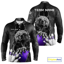 Load image into Gallery viewer, Purple and Black Bear grunge Custom Men Bowling Polo, Quarter Zip Shirts Bowling Team Jerseys Outfits NQS10167