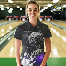 Load image into Gallery viewer, Purple and Black Bear grunge Custom Women Bowling Polo, 1/4 Zip Shirts Bowling Team Jerseys Outfits NQS10167