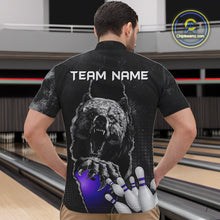 Load image into Gallery viewer, Purple and Black Bear grunge Custom Men Bowling Polo, Quarter Zip Shirts Bowling Team Jerseys Outfits NQS10167
