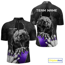 Load image into Gallery viewer, Purple and Black Bear grunge Custom Men Bowling Polo, Quarter Zip Shirts Bowling Team Jerseys Outfits NQS10167