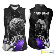 Load image into Gallery viewer, Purple and Black Bear grunge Custom Women sleeveless Polo Shirt Bowling Team Jerseys Outfits NQS10167