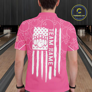 Pink bowling camo Mens bowling shirts Custom American flag patriotic bowling team league jerseys NQS10714