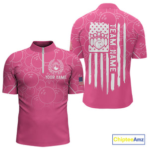 Pink bowling camo Mens bowling shirts Custom American flag patriotic bowling team league jerseys NQS10714