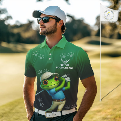 Funny Frog Green Golf polo shirt for men Custom mens golf top, personalized golf gifts NQS11104