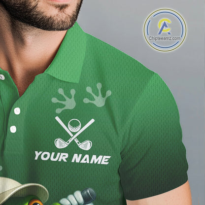 Funny Frog Green Golf polo shirt for men Custom mens golf top, personalized golf gifts NQS11104