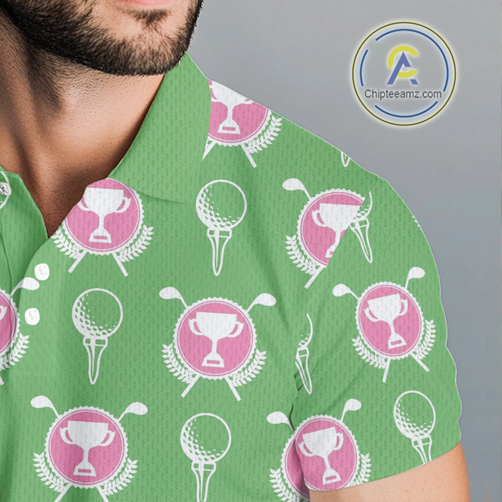 Green and Pink Golf pattern polo golf shirt for men Custom men's golf clothes, best golf gifts NQS11105