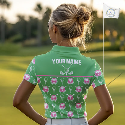 Green and Pink Golf pattern polo golf shirt for Women Custom ladies's golf clothes, best golf gifts NQS11105