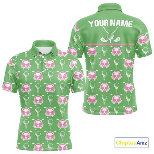 Green and Pink Golf pattern polo golf shirt for men Custom men's golf clothes, best golf gifts NQS11105
