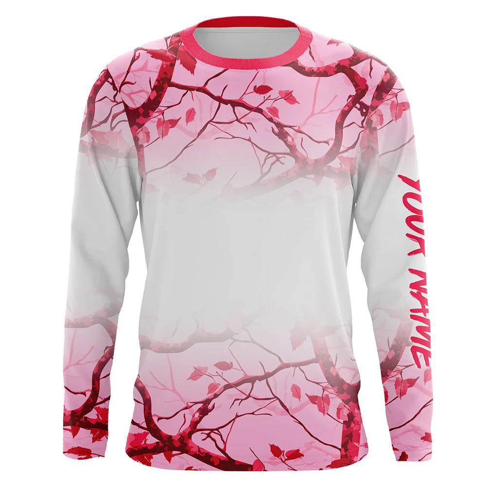 Personalized name White and Pink Camo performance long sleeve team fishing tournament shirts for women NQS9241