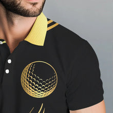 Load image into Gallery viewer, Black and Gold Mens Golf polo shirts custom golf apparel team jerseys, personalized golf gifts NQS9594