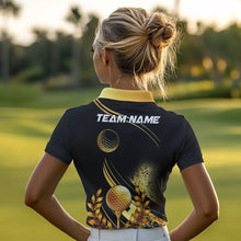 Load image into Gallery viewer, Black and Gold Women Golf polo shirts custom golf apparel team jerseys, personalized golf gifts NQS9594